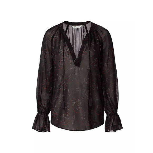 Joie Cecarina Silk Blouse Long Sleeve Tie Front Paisley Caviar Multi NWT Small - Picture 6 of 14